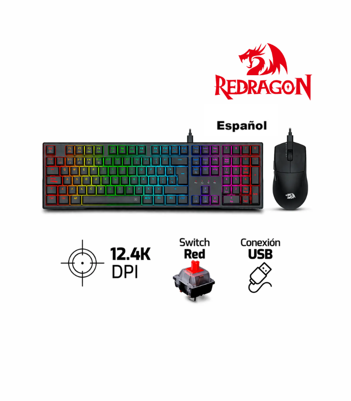 KIT REDRAGON S146-SP, TECLADO TRUNDLE K668RGB SWITCH RED + MOUSE K1NG M724 BLACK