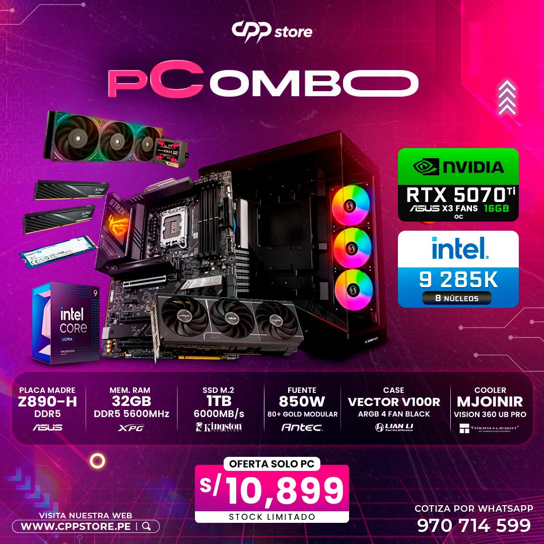 Combo PC Intel Ultra 9 285k RTX 5070 Ti SSD 1TB RAM 32GB DDR5