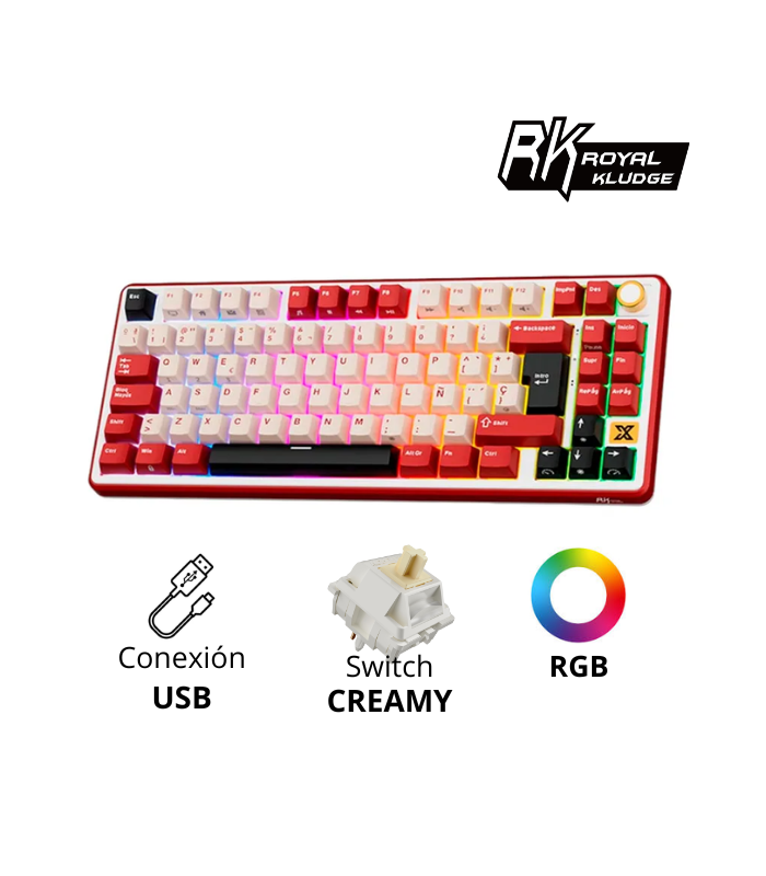TECLADO MECANICO ROYAL KUDGE RK X87, CABLEADO, SW-CREAMY, RGB, RED, ESPAÑOL