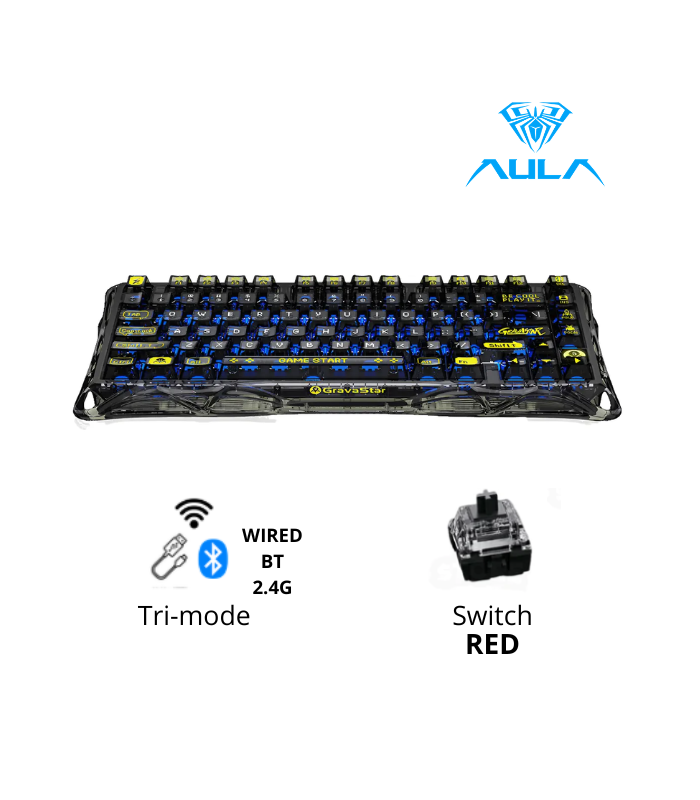 TECLADO GRAVASTAR MERCURY K1 LITE, RGB, INALAMBRICO, SW GRAVASTAR X BSUN, TRANSPARENT-BLACK, INGLES