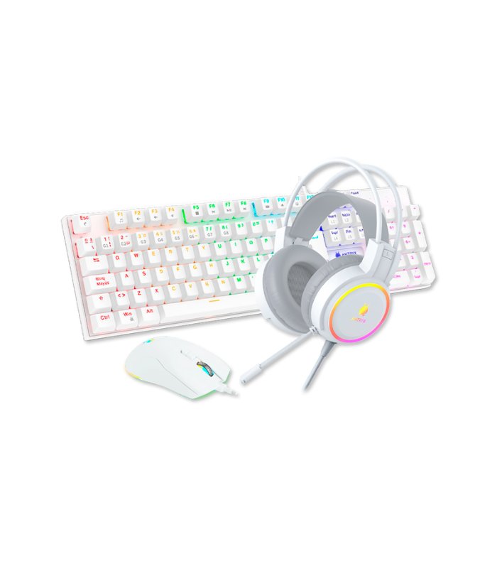 KIT MECANICO GAMING ANTRYX GC-3100 X3 WHITE, TECLADO SWITCH BLOUE, MOUSE, AURICULARES