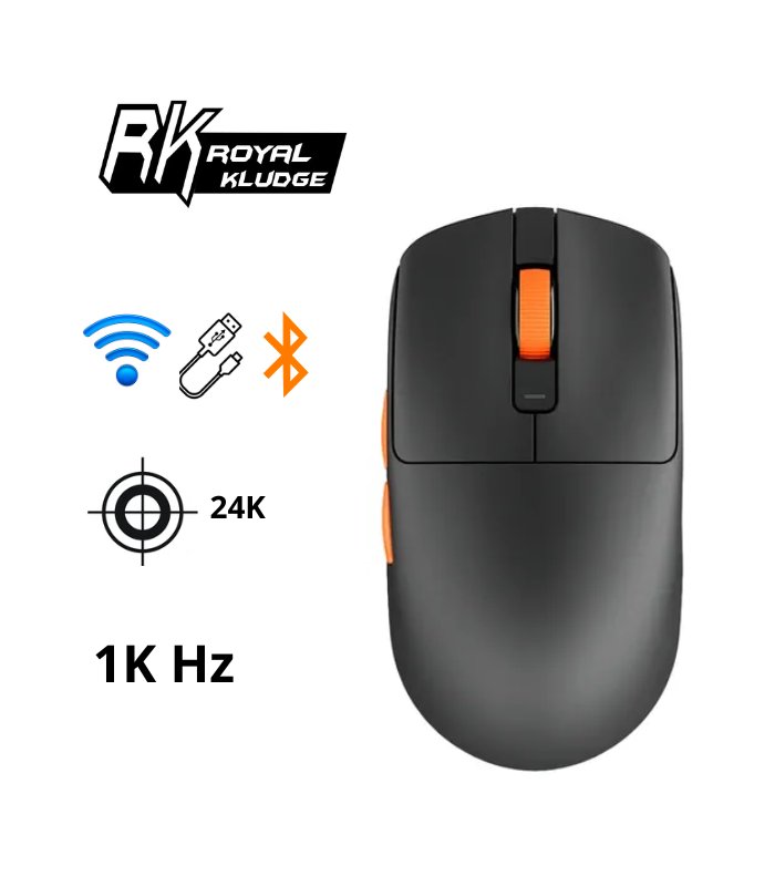 MOUSE ROYAL KLUDGE M30, INALAMBRICO, 1K Hz, 24,000 DPI, BLACK ORANGE